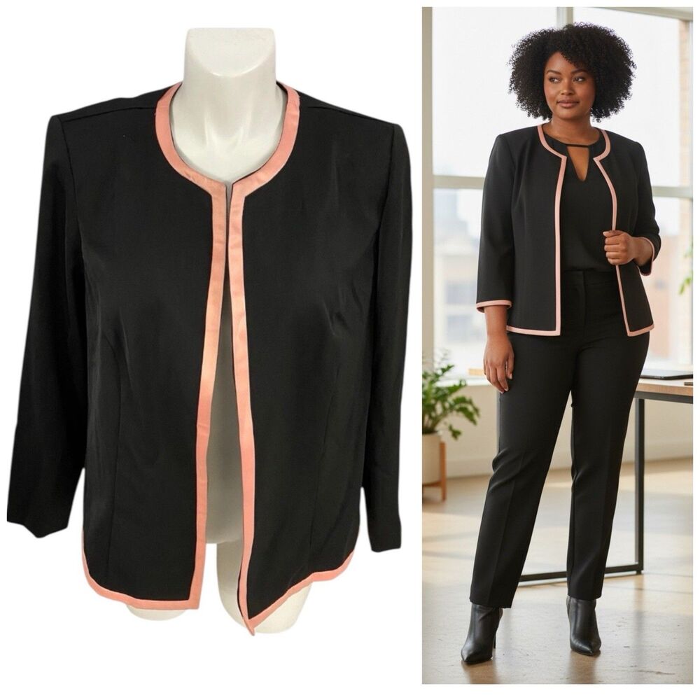 R&K Blazer Womens 20W Jacket Black Pink Career Professional Work Office